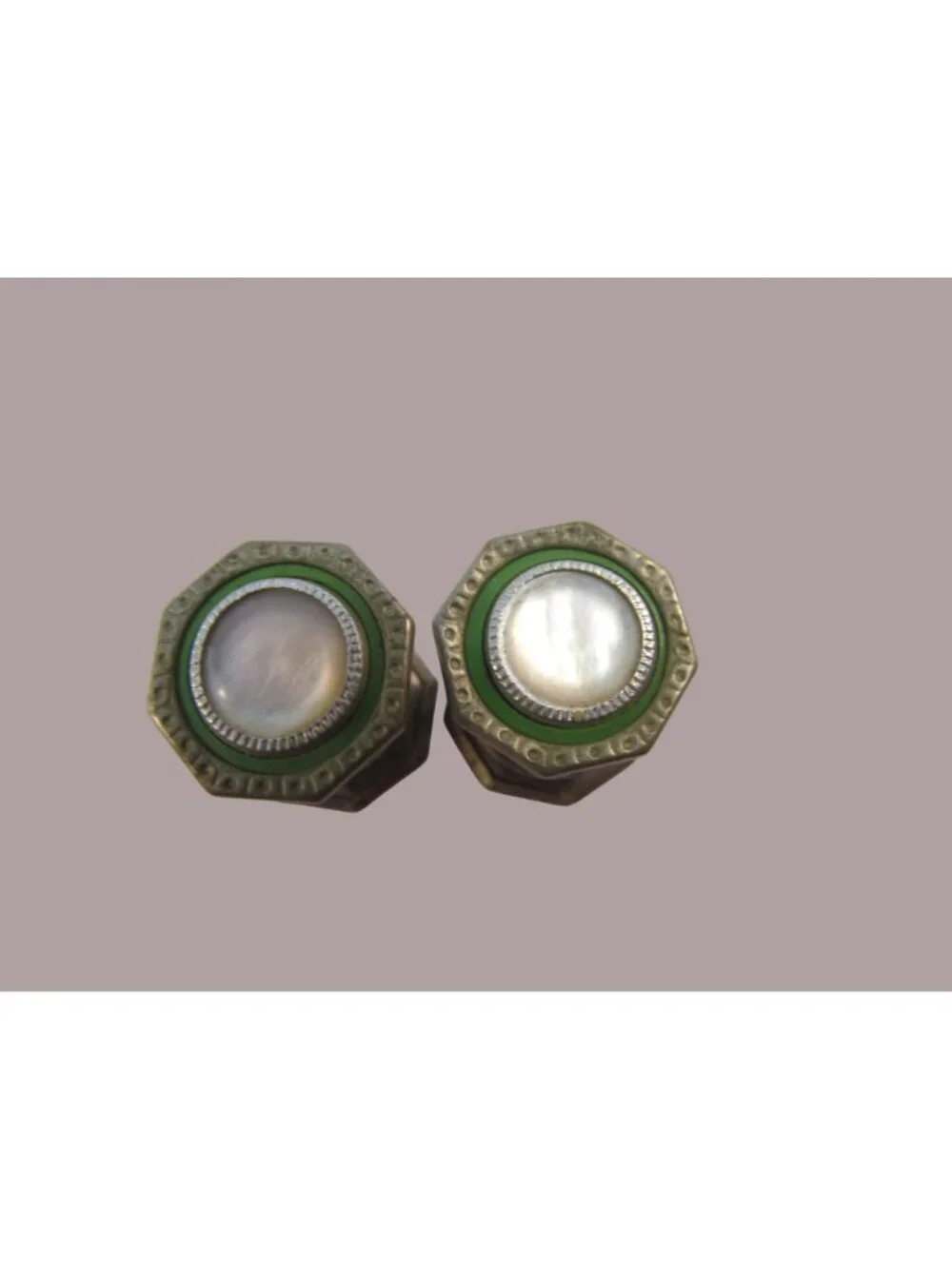 Vintage Octagonal Silver Tone Mother of Pearl Snap Link Cufflinks Double Sided